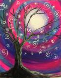 The image for Tree, blue, pink swirls